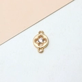 Macro view of gold plated clover connector charm with sparkling zircon for DIY jewelry - Type 01 Round Hollow Center (01#7*12mm) / 01# White