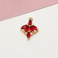 Macro detail of a 14k gold plated heart pendant with red marquise zircon flower petals - 03# Red