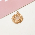 Close-up of gold-plated circular flower pendant with micro-set zircons and tiny heart motifs - No.06