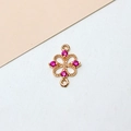 Macro view of gold-plated clover jewelry connector with pink cubic zirconia stones - 03#Rose Red