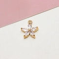 Detailed view of gold plated five petal flower pendant with marquise cut zircon stones - 04#White