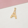 Detailed close-up of a gold-plated Eiffel Tower pendant charm with sparkling cubic zirconia - Tower Shape (03#Tower)