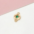 Gold plated four leaf flower pendant with green zircon and dual rings for DIY jewelry - 01# Green