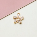 Macro shot of gold star pendant with zircon stones for DIY jewelry making material - Minimum 10 Pcs / 01# White