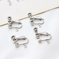 Close-up of adjustable silver U-shape screw earring clips for DIY jewelry making - 03# White K Screw Ear Clip (With Loop)