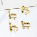 Detailed view of four gold-plated screw-back clip-on earring converters for DIY jewelry - 04# K Gold Round Head Screw Ear Clip (With Loop)