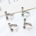 Set of four silver screw-on earring converters for non-pierced ears DIY jewelry making - 05# White K Round Head Screw Ear Clip (With Loop)