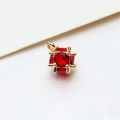 Macro shot of cubic red zircon pendant with gold plated copper frame for DIY jewelry - Small / Red