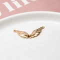 Detailed view of a gold-plated angel wing connector with sparkling cubic zirconia inlay - Angel Wing (06#)