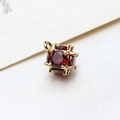 Macro detail of cube-shaped gold plated pendant with red zircon stones for DIY jewelry - Large / Dark Wine Red