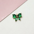 Detailed view of butterfly pendant with emerald green zircons on gold-plated base - 02# Bowknot Style - Green