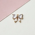 Macro detail of gold bow charm with marquise and heart-shaped cubic zirconia stones - 02# Bowknot Style - White