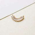 Macro detail of a golden half-moon zirconia connector with two loops for DIY jewelry - Double Rings / Gold (02# Arc Half Moon)