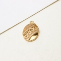 Detailed close-up of golden filigree oval pendant with sparkling zircon insets for DIY jewelry - Hollow Oval Style (LF2245)