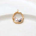 Macro view of handmade wire-wrapped round pearl nest pendant for DIY jewelry making - Multicolor Pearl Circle Style (04#)