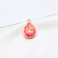 Detail of pink resin teardrop pendant with gold-plated beaded edge for DIY jewelry making - AB Aurora Rose Red