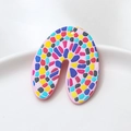 Macro detail of U-shaped acrylic earrings with colorful mosaic patterns on white ceramic tray - Pink Mosaic Pattern (05#)