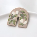 Close-up of U-shaped acrylic earring featuring vintage floral embroidery texture - Beige Floral Pattern (06#)