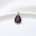 Deep purple teardrop glass pendant with gold-plated copper bezel for jewelry making - 10*18mm / Deep purple