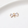 Golden bow pendant connector with sparkling cubic zirconia for DIY jewelry making - White Double Hanging Bowknot (LF2239)