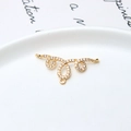 Golden wave-shaped connector with cubic zirconia pavé and three loops for jewelry making - Wave Shape 3-Loop Connector (01#)
