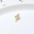 Square gold plated copper connector with clear zircon stone and double hanging loops - Square Connector (03#)