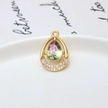 Detail of tear-drop pendant with pink-green gradient crystal and micro-pave zircons - Teardrop Shape (02#)