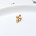 Golden heart-shaped flower connector with three sparkling zircons and double loops - Heart Floral Cluster Connector (07#)
