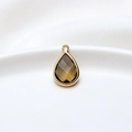 Brauner Tropfen-Kristallanhänger mit vergoldetem Rahmen für DIY-Schmuck - 10*18mm / Olivgrün