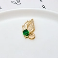 Macro detail of a golden butterfly pendant with emerald zircon and sparkling pave crystals - Green Butterfly Shape (03#Green)