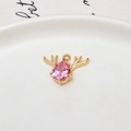 Close-up of golden deer head pendant with pink pear-cut zircon for DIY jewelry making - Antler Teardrop (02#) / Pink (02# Pink)