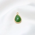 Dunkelgrüner facettierter Tropfenanhänger mit vergoldeter Fassung für DIY-Schmuck - 10*18mm / Gelee Dunkelgrün