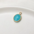 Oval turquoise glass pendant with faceted cut and gold-plated copper bezel DIY craft - Jelly Aqua Blue
