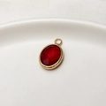 Oval red glass birthstone pendant with gold plated edge for DIY jewelry making - Burgundy