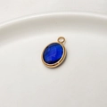 Oval dark blue crystal pendant with gold plating for DIY jewelry making and necklaces - Sapphire Blue
