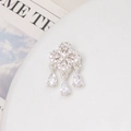 Detail of silver clover jewelry part with cubic zirconia and droplet tassels - 14*24mm / Silver