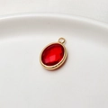 Oval red birthstone pendant with gold plated copper frame for DIY jewelry making - Red