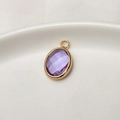 Oval faceted purple crystal birthstone pendant with gold-plated metal border for DIY jewelry - Light Purple