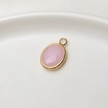 Pink oval birthstone pendant with gold plated frame and faceted crystal for DIY jewelry - Jelly Pink