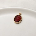 Oval gold plated pendant with dark red crystal birthstone for DIY jewelry making - Lotus Pink