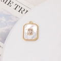 Détail d'un pendentif rectangulaire plaqué or 18K avec nacre naturelle et cristal rose - 03#Style Rectangulaire (15*21mm)