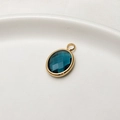 Oval deep blue crystal pendant with gold rim for DIY jewelry making and necklace crafts - Dark Blue