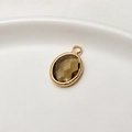 Smoky brown oval faceted gemstone pendant with gold metal plating for DIY jewelry - Olive Green