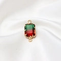 Ciondolo rettangolare in vetro cristallo sfumato rosso e verde per gioielli fai da te - 10*18mm / 14# Doppio Anello Sfumato