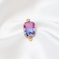 Pendaglio rettangolare in vetro con bordo dorato e cristallo sfumato viola e blu - 10*18mm / 15# Doppio Anello Sfumato