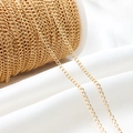 Flat O-shaped gold-plated copper chain for DIY jewelry making on white spool - 1 Meter Length