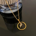 Gold-plated Sagittarius zodiac pendant necklace featuring sparkling micro-pave crystals - Sagittarius / Gold