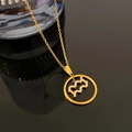 Gold plated Aquarius necklace featuring a circular pendant with sparkling white zircons - Aquarius / Gold