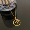 Gold plated Aries zodiac necklace with micro-paved crystal pendant for women - Aries / Gold