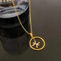 Gold-plated zodiac necklace with sparkling crystal encrusted cross symbol pendant - Pisces / Gold